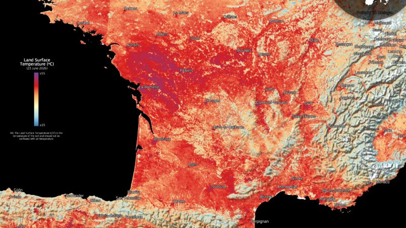 Satélite revela temperaturas acima de 50ºC no solo da França e Espanha durante onda de calor